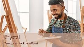  Presentation with art - Presentation theme consisting of young-african-american-artist-man background and a coral colored foreground