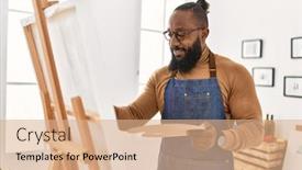  Presentation with art - Presentation theme featuring young-african-american-artist-man background and a coral colored foreground
