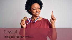  Presentation with african american woman question - Colorful presentation theme enhanced with young-african-american-athlete-woman backdrop and a tawny brown colored foreground