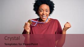  Presentation with gold medal - Audience pleasing PPT theme consisting of young-african-american-athlete-woman backdrop and a tawny brown colored foreground