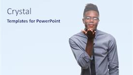  Presentation with kiss - Presentation theme enhanced with young african american business man over isolated background looking at the camera blowing a kiss with hand on air being lovely and sexy love expression background and a sky blue colored foreground