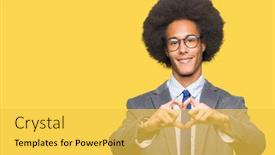  Presentation with american heart - Cool new PPT layouts with young african american business man with afro hair wearing glasses smiling in love showing heart symbol and shape with hands romantic concept backdrop and a yellow colored foreground