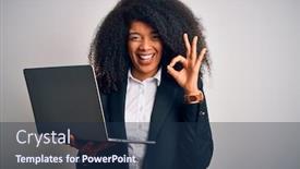  Presentation with african american business - Amazing presentation design having young-african-american-business-woman backdrop and a navy blue colored foreground