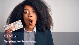  Presentation with cash - Presentation design with young-african-american-business-woman background and a navy blue colored foreground