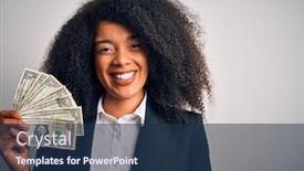  Presentation with african american business - Slide deck consisting of young-african-american-business-woman background and a navy blue colored foreground