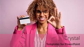  Presentation with identification card - PPT theme featuring young-african-american-business-woman background and a coral colored foreground