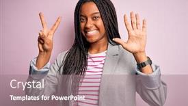  Presentation with business pink - Colorful PPT theme enhanced with young-african-american-business-woman backdrop and a coral colored foreground