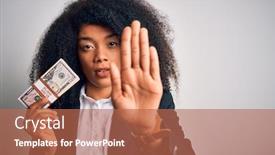  Presentation with cash - Audience pleasing presentation design consisting of young-african-american-business-woman backdrop and a coral colored foreground