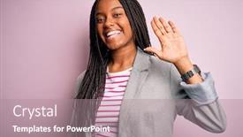  Presentation with business hello - Colorful presentation theme enhanced with young-african-american-business-woman backdrop and a coral colored foreground