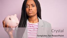  Presentation with woman piggy bank isolated - Cool new PPT theme with young-african-american-business-woman backdrop and a lemonade colored foreground