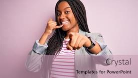  Presentation with pink business - Slide deck with young-african-american-business-woman background and a coral colored foreground