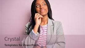  Presentation with pink business - Colorful PPT theme enhanced with young-african-american-business-woman backdrop and a coral colored foreground