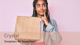  Presentation with african american woman question - Presentation theme with young-african-american-business-woman background and a coral colored foreground