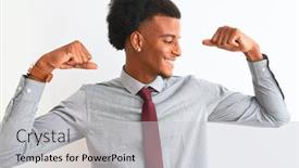  Presentation with proud american - Presentation design with young-african-american-businessman-wearing background and a light gray colored foreground
