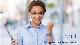  Presentation with proud american - Slide set with young-african-american-businesss-woman background and a  colored foreground