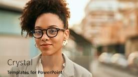  Presentation with african american - Slide set having young-african-american-businesswoman-smiling background and a coral colored foreground