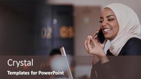  Presentation with african american startup - Presentation theme with young-african-american-businesswoman-talking background and a tawny brown colored foreground