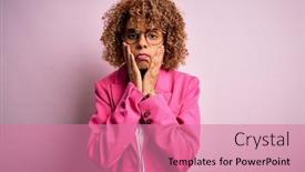  Presentation with sadness - Presentation design enhanced with young-african-american-businesswoman-wearing background and a coral colored foreground