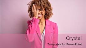 Presentation with emotion - Slide set having young-african-american-businesswoman-wearing background and a coral colored foreground