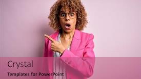  Presentation with african american - Beautiful PPT theme featuring young-african-american-businesswoman-wearing backdrop and a coral colored foreground