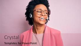  Presentation with call center - Beautiful slide set featuring young-african-american-call-center backdrop and a coral colored foreground
