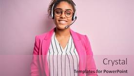  Presentation with call center - Beautiful PPT layouts featuring young-african-american-call-center backdrop and a coral colored foreground