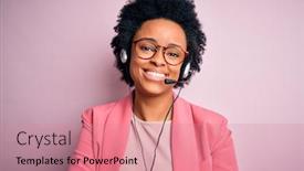  Presentation with call center - Presentation theme consisting of young-african-american-call-center background and a coral colored foreground