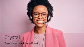  Presentation with curly hair - Cool new PPT layouts with young-african-american-call-center backdrop and a coral colored foreground