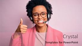  Presentation with call center performance reporting - PPT theme enhanced with young-african-american-call-center background and a coral colored foreground