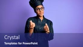 Presentation with african american business - Cool new slide deck with young-african-american-chef-girl backdrop and a navy blue colored foreground