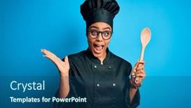  Presentation with hands holding - Presentation design consisting of young-african-american-chef-girl background and a ocean colored foreground