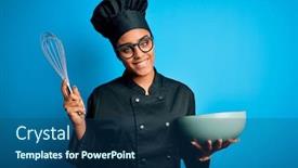  Presentation with chef - Presentation design having young-african-american-chef-girl background and a ocean colored foreground