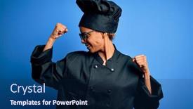  Presentation with proud american - PPT theme with young-african-american-chef-woman background and a navy blue colored foreground