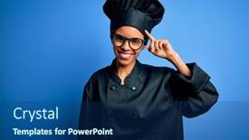  Presentation with thought - Slide set featuring young-african-american-chef-woman background and a ocean colored foreground