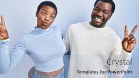 Presentation with young happy couple - Presentation consisting of young-african-american-couple-standing background and a light blue colored foreground