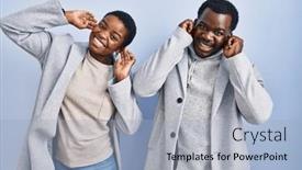  Presentation with ears - Slides featuring young-african-american-couple-standing background and a light blue colored foreground