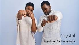  Presentation with african american black couple - PPT theme featuring young-african-american-couple-standing background and a light blue colored foreground
