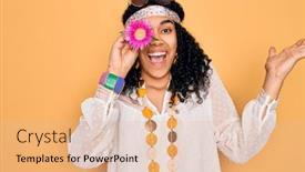  Presentation with hippie - Slide deck having young-african-american-curly-hippie background and a lemonade colored foreground