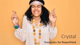  Presentation with hippie - Slide deck with young-african-american-curly-hippie background and a coral colored foreground