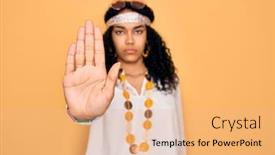  Presentation with hippie - Presentation design consisting of young-african-american-curly-hippie background and a coral colored foreground