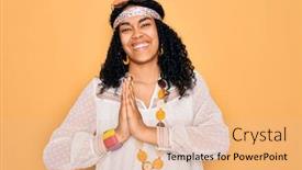  Presentation with praying hands - Presentation enhanced with young-african-american-curly-hippie background and a lemonade colored foreground