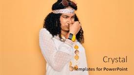  Presentation with hippie - Amazing presentation design having young-african-american-curly-hippie backdrop and a coral colored foreground