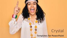  Presentation with hippie - Cool new PPT theme with young-african-american-curly-hippie backdrop and a coral colored foreground