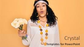  Presentation with hippie - Presentation design with young-african-american-curly-hippie background and a lemonade colored foreground