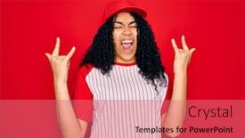  Presentation with rock star - PPT theme featuring young-african-american-curly-sportswoman background and a coral colored foreground
