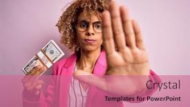  Presentation with defense - Cool new PPT theme with young-african-american-curly-woman backdrop and a coral colored foreground