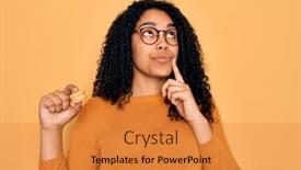  Presentation with african american woman question - Colorful slide set enhanced with young-african-american-curly-woman backdrop and a gold colored foreground