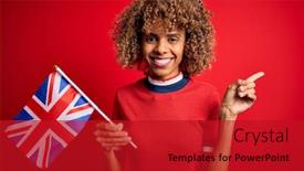  Presentation with brexit - Cool new presentation design with young-african-american-curly-woman backdrop and a crimson colored foreground