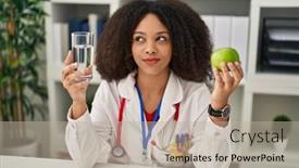  Presentation with fresh water - Theme having young-african-american-dietitian-woman background and a mint green colored foreground
