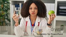  Presentation with dietitian - Presentation design with young-african-american-dietitian-woman background and a mint green colored foreground